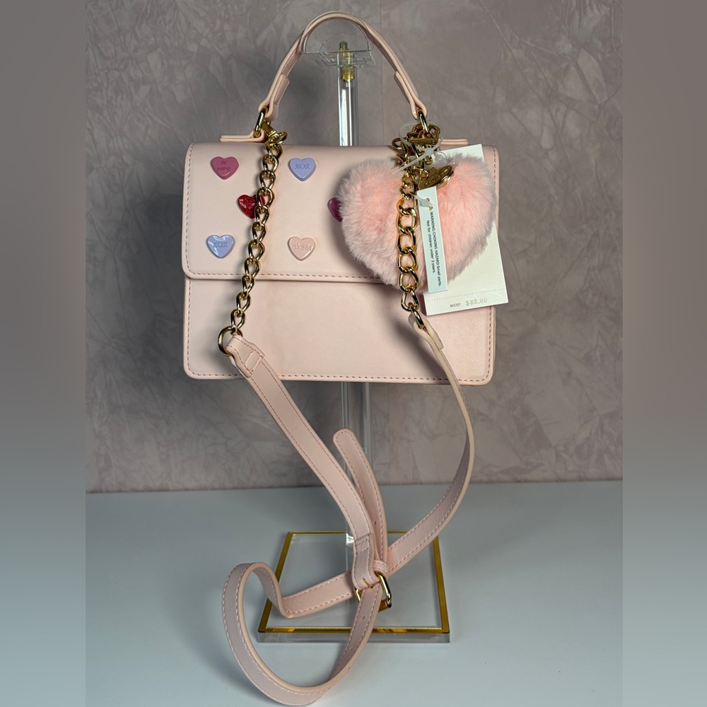 Betsey Johnson Pink Mini Bag with Heart Accents XOMylo2 Blush - Picture 2 of 15
